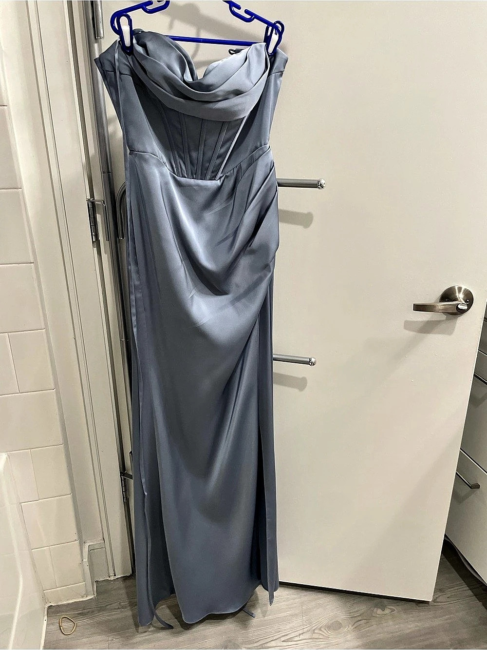 Azazie Bridesmaid Dress Satin Draped Maxi Dress Size A2 Like New
